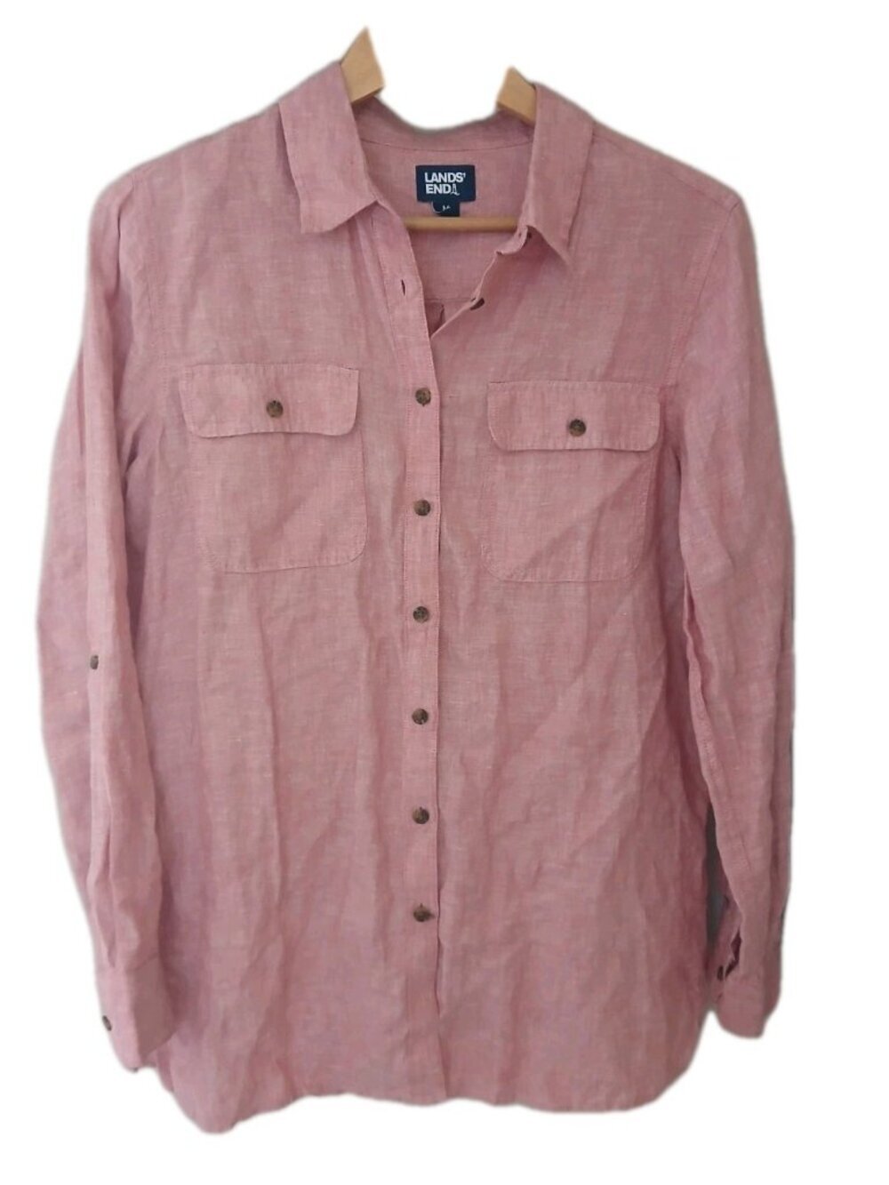 Lands'‎ End 100% Linen Button Down Blouse